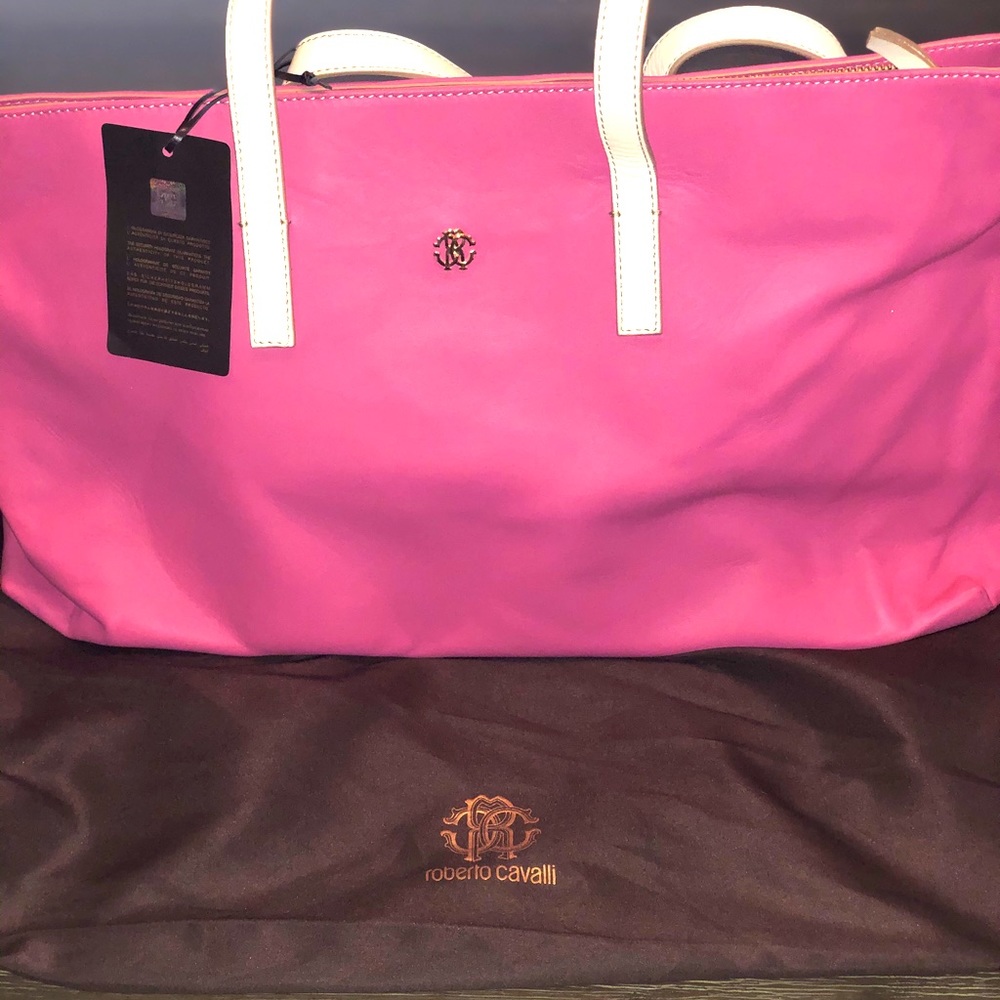 Roberto cavalli leather pink tote bag bnwt
